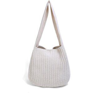 Women's Creamy White Shoulder Handbags Crocheted Bags Large Knit Bag Tote Bag